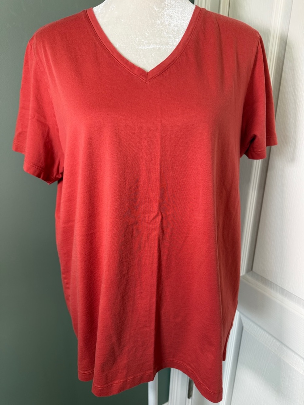 Lands' End Women's Short Sleeve V-Neck Tee in Coral Red